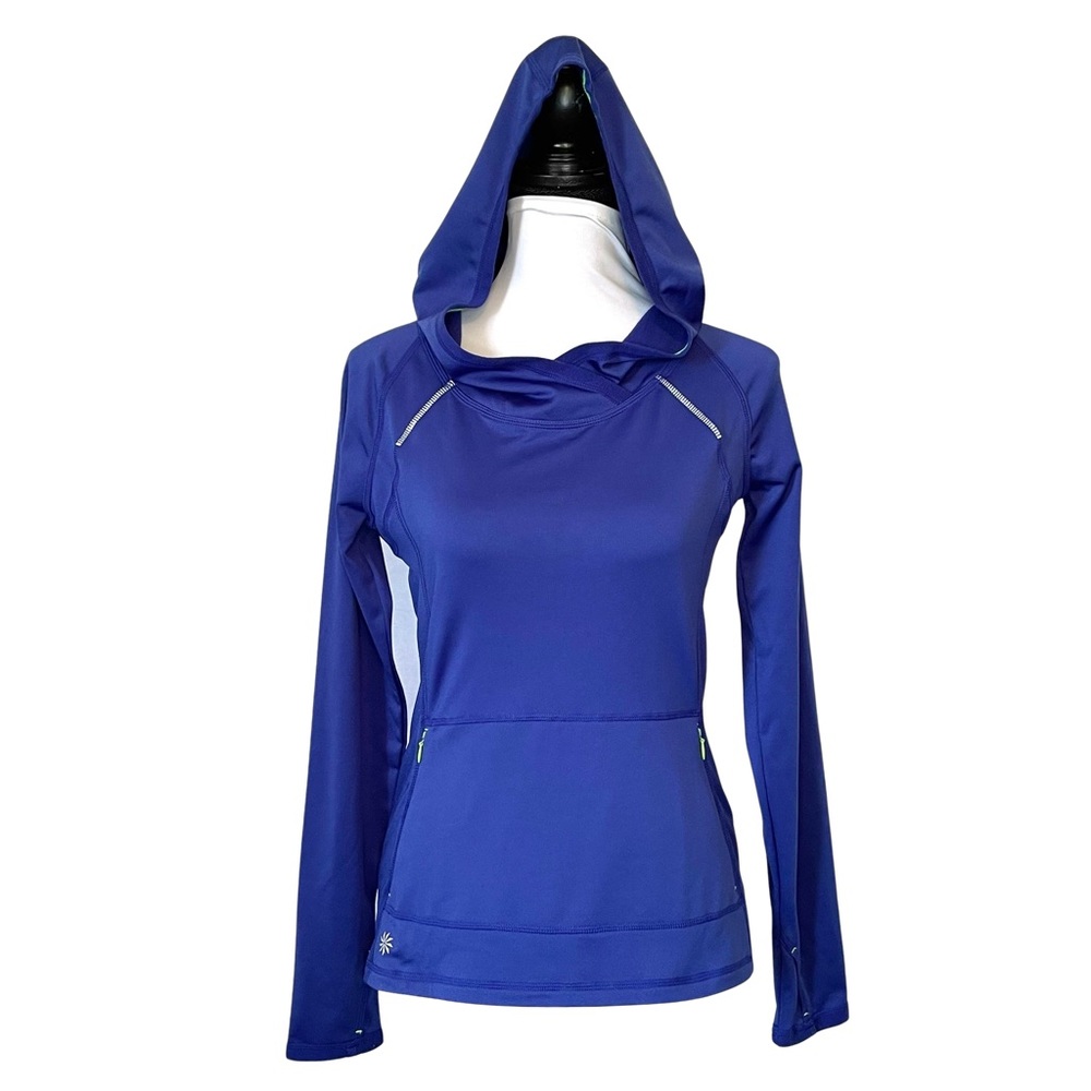 Athleta Royal Blue Wrap Front Pullover Reflective Hoodie Sweatshirt Size XS